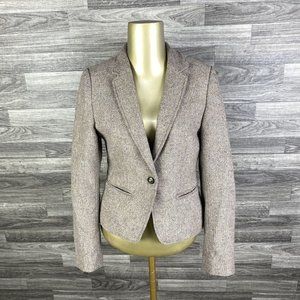 L.O.G.G. by H&M One Button Beige Wool Blend Lined Tweed Blazer Women's Size 8